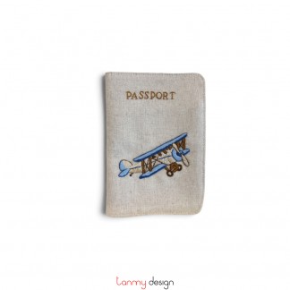 Ví đựng Passport be thêu máy bay